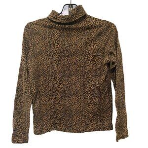 Jones New York Sport Leopard Print Turtleneck Long Sleeve Size S 100% Cotton Wom